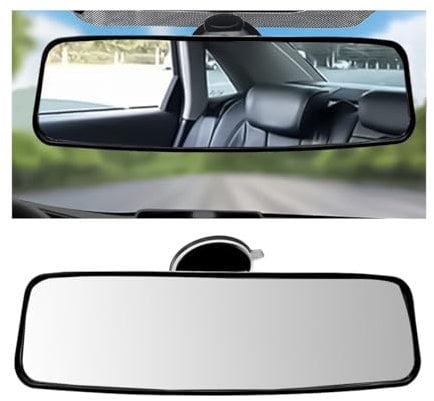 Adunsiaoto Innenspiegel Auto Mit Weiß Flacher Glas Large Vision, Auto-Rückspiegel Weitwinke Saugnapf, Universal Innenspiegel Für Auto Suv, Universal Auto-Panorama Rückspiegel weitwinkel(55x200mm)