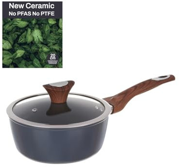 Stielkasserolle Eingriff 20 cm mit Deckel blaugrün Neu Keramik, Blau