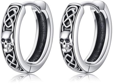 POPLYKE Keltische Totenkopf Ohrringe 925 Sterling Silber Wikinger Skelett Schädel Hoop Ohrringe für Männer Damen