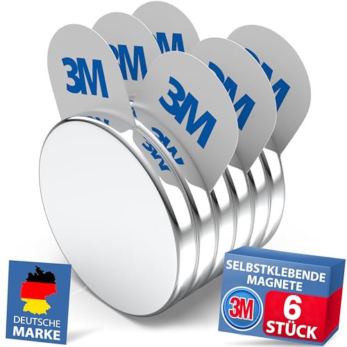 REORDA Neodym Magnete [STARKER 3M KLEBER] Maxi-Pack 6 Stück (30x3mm) | mit 3m Magnet klebepads | Powermagnete für Gewerbe, Whiteboard, Fotos & Kühlschrank