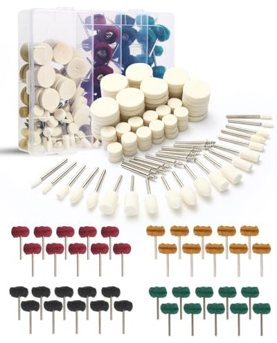 140 Pièces Kit Accessoires Dremel, Roues de Polissage en Feutre de Laine pour Outils Rotatifs Dremel, Disques à Polir pour Métal, Verre, Bijoux, Bois,avec Boîte de Rangement