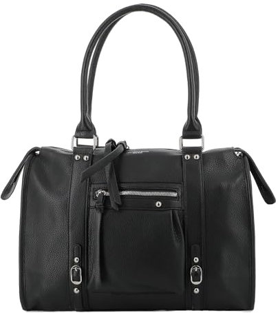 flora & co - Sac Bowling Femme Taille Moyenne - Sac de Ville Bandoulière Fourre-Tout Multipoches - Shopper Porté Épaule Similicuir Grainé Souple - Chic Élégant - Noir