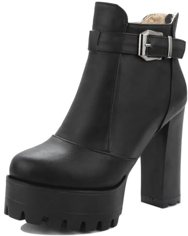 Asterisco Stivaletti da Donna con Tacco Grosso con Plateau Tacco Alto Polacchine Punta Rotonda Zip Stivali da Vestito, K193593Vp Nero Numero 33.5 EU/33Cn