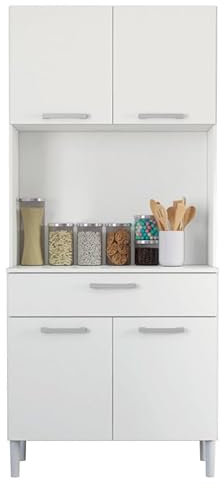 ACTUAL DIFFUSION Buffet de Cuisine 4 Portes 1 Tiroir Blanc 3 Niches L 80 H 180 P 36.3 cm