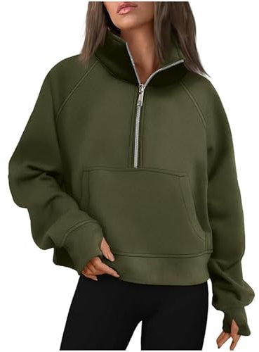 Generisch Damen-Sweatshirt, halber Reißverschluss, kurzer Fleece-Viertelreißverschluss, Kapuzenpullover, Herbst-Outfits, Kleidung, Daumenloch