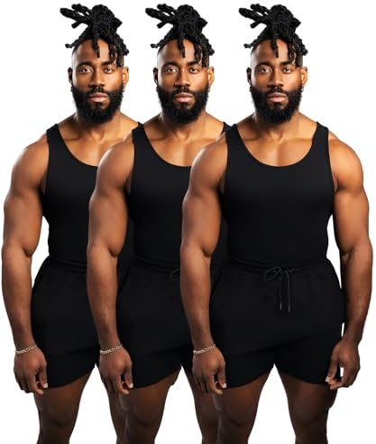 Ekkovision Beaters, Men's Tank Tops, 3 Pack, Cotton Spandex, Black, L