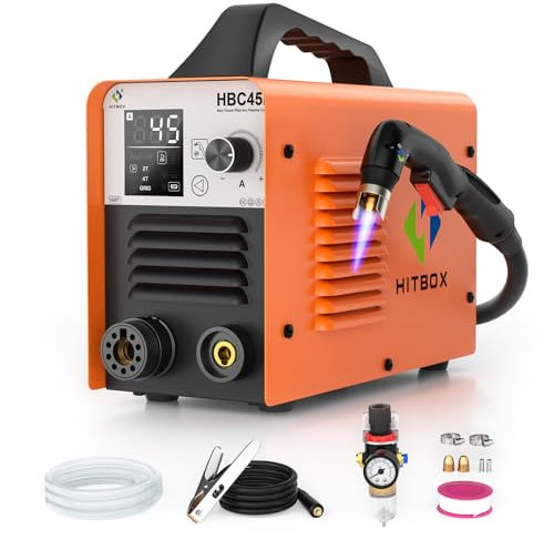 HITBOX Tagliatore al Plasma Aggiornato 45A, Arco Pilota Non HF, Display Digitale LED, IGBT 230V, Taglio a Griglia, Max. 15 mm (HBC45II)