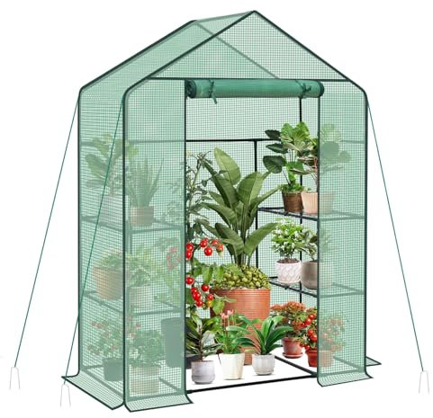 Sekey Walk In Greenhouse with Shelves - Stable Frame & Easy Assembly, Outdoor Green house with Waterproof PE Cover Plastic Greenhouse, All-Weather Protection, White (Green(M))