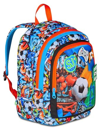 SJ GANG STYLE JAM GANG Zaino Scuola Advanced, Multicolore, Doppio Scomparto e Tasca per Borraccia, 29 L, Zaino Scuola Elementare, Zaino Bambino