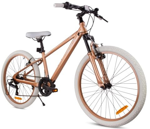sun baby Jungenfahhrad 24 Zoll von 8 Jahre, Verdant Rowan Jungen Bike mit 7 Gang Shimano, Kinderfahrrad mit mit V-Bremsen, Stoßdämpfer, Klingel, Seitenständer (Cappuccino)
