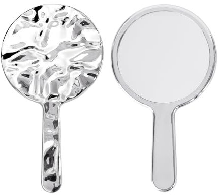 Handspiegel, Handspiegel mit Griff, Kosmetikspiegel Schminkspiegel Runde Form für Damen Tägliche Make-up Friseure Rasierspiegel, Runde Taschenspiegel für Handheld, Zuhause,Reisenutzung (Silber)