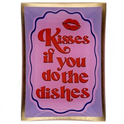 Giftcompany Love Plates, Glasteller M, Motiv: Kisses if You do the Dishes, rosa/lila