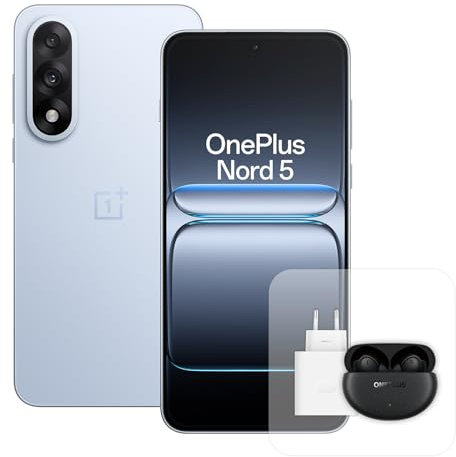 OnePlus Nord 5 Smartphone con 12 GB RAM 512 GB, Pantalla AMOLED de 6,83 y 144 Hz, Snapdragon 8s de 3 generación, cámara Dual de 50 MP, batería de 5200 mAh, Cargador de 80 W y Nord Buds 6 Pro, Azul