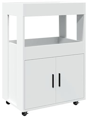 Eleganz Barwagen Weiß 60x39,5x89 cm - Rollbarer Servierwagen aus Holzwerkstoff für Wohnzimmer & Küche, Stauraum für Gläser & Flaschen - Modernes Möbelstück für kleine Räume