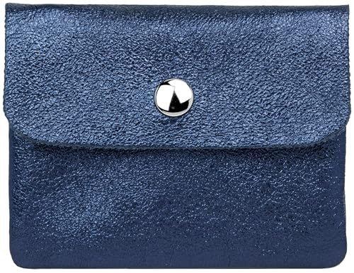 Caspar Kleiner Echt Leder Geldbeutel Damen Portemonnaie Geldbörse mit Reißverschluss & Druckknopf - GB416 - Made in Italy, Farbe:dunkelblau metallic, Größe:Klein (11cm x 8cm)