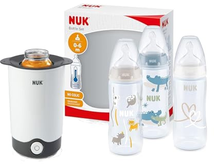 NUK Thermo Express Plus Flaschenwärmer mit EU-Stecker & 12V-Adapter – Inkl. First Choice+ 3er Set – Erwärmt Babybrei & Milch in 90 Sekunden – Mit Abschaltautomatik