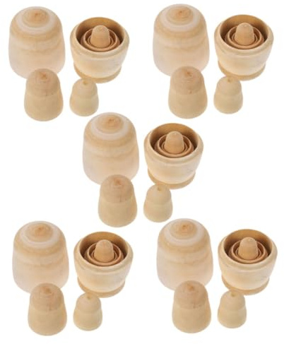 JOINPAYA 5sätze Unbemalte Russische Puppen Matrjoschka Lagigem Holz zum Selbermachen DIY-malspielzeug für Junge Mädchen und Erwachsene zum Bemalen und Gestalten