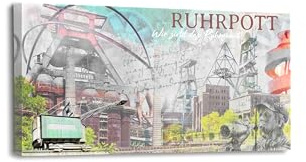 mooments® Leinwandbild vom Ruhrpott Ruhrgebiet - Leinwand im Querformat, Ruhrpott-Bild, Leinwand Ruhrpott, Bilder Ruhrgebiet, Wohnzimmer Bild (60 x 30 cm)