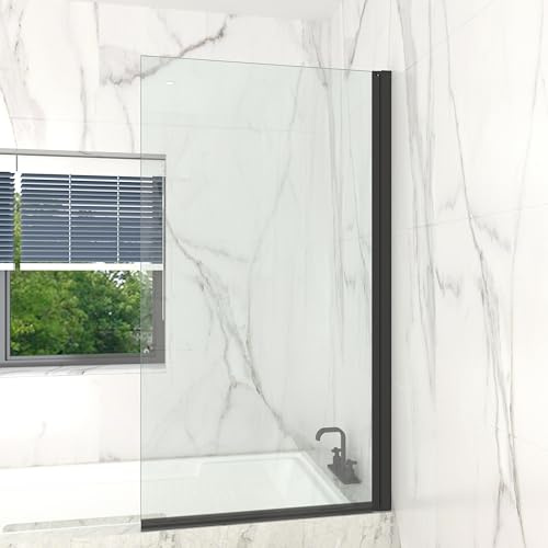 T&K Paroi de douche pour baignoire 80 x 140 cm Noir, Paroi de baignoire pliable bords carrés verre de sécurité trempé de 5 mm facile à nettoyer des deux côtés écran de douche