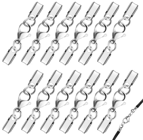 12Pcs Lederband für Ketten Verschlüsse,Leder Kettenverschlüsse Verbinder mit Kordelenden,Verschlüsse für Armbänder,Kettenverschluss Silber,Verschluss Schmuckverschluss für DIY Ketten Lederband Schmuck