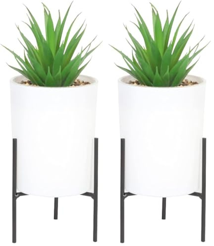 Sleepdown Halo Green Leaf White Pot Stand Artificial Faux Plant for Home Office Bathroom Decor Indoor Decoration Aesthetics (Pack of 2)