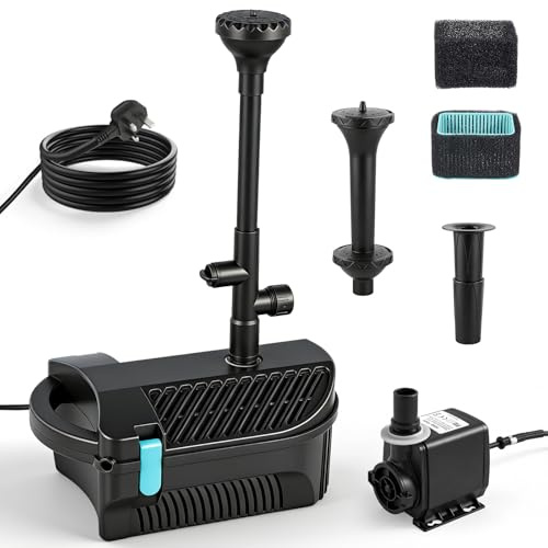 Pond Filter with Fountain Pump Kits, 2500L/H Pond Pump and Filter Kit with Three Interchangeable nozzles, Pond Pumps for Outdoor Ponds