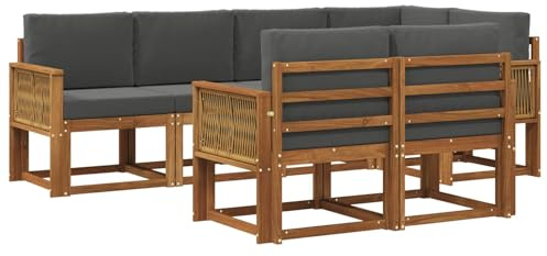 vidaXL Outdoor-Sofagarnitur 7 pcs Natur und Anthrazit Polyester, Stylisches Outdoor-Sofa-Set, Moderne Gartenmöbel, wetterfestes Akazienholz, modulares Sitzen für Terrasse und Lounge