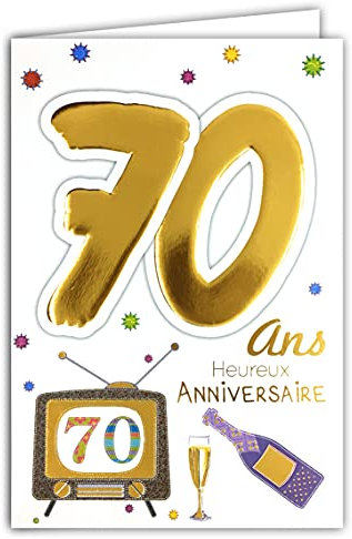 Age Mv 69-2040 Carte Anniversaire 70 ans Homme Femme motif Flute Bouteille Champagne TV télévision