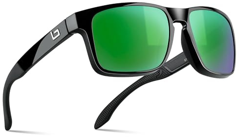 B.N.U.S Italy Made Classic Sunglasses for Men and Women Corning Real Glass Lenses with Polarized Option, Shiny Black / Green Mirrored Lens, 56mm
