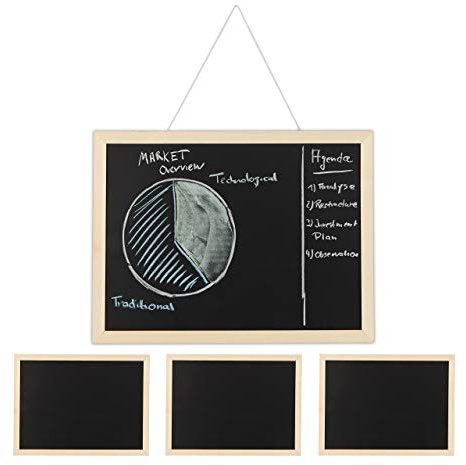 Relaxdays 4 x Kreidetafel mit Holzrahmen, abwischbare Tafel, Büro Memoboard, Wandtafel zum Aufhängen, 30 x 40 cm, schwarz