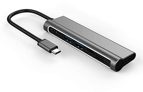 USB C Hub, 6 in 1 USB Type C Multiport Adapter with 4K HDMI Output, 2 USB3.0, SD/TF Card Reader and USB C 60W PD Charging Compatible with Macbook Pro, Chromebook,Dell XPS etc