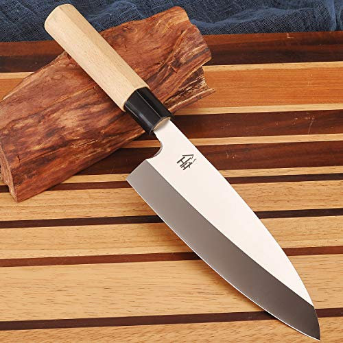 Perkin Cuchillo de Cocina Japonés Deba, Acero Inoxidable 5Cr15, Mango de Madera de Abedul, Garantía de Por Vida