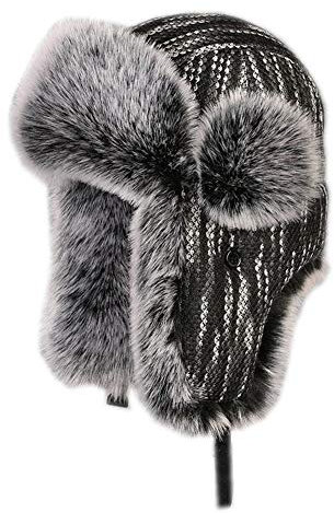 DongBao Wintermütze Fliegermütze Gestrickt Pilotenmütze Uschanka Trappermütze mit Kunstfell Herren und Damen Ohrenschützer