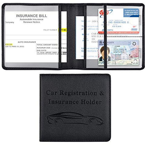 Cacturism Car Registration and Insurance Holder, Vehicle Glove Box Car Organizer Men Women Wallet Accessories Case for Cards, Essential Document, Driver License, Black, Black