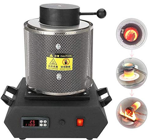 Horno Eléctrico de Fusión de Oro, 1KG/2KG/3KG Horno de Fusión Automático Digital Alta Eficiencia Horno Fundición Joyería Refinación Fundición de Metal para Chatarra Fundida Plata Cobre Aluminio,3KG