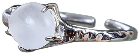 NicoWerk Anillo de plata de mujer elaborado en plata de ley 925, estrecho, sencillo, cristal de roca con una piedra abierta ajustable SRI784