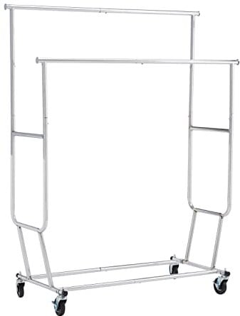 Amazon Basics – Kleiderstange mit Rollen, Chrom, 128-187,9 x 54,6 x 142,2-167,64 cm