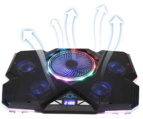 Laptop Cooling Pad 12-17.3 Laptop Cooler Cooling Pad with 5 Quiet LED Fans Speed Adjustment, 12 RGB Modes, Portable USB Powered 7 Height Laptop Stand with Separate Phone Holder for PS4 Tablet