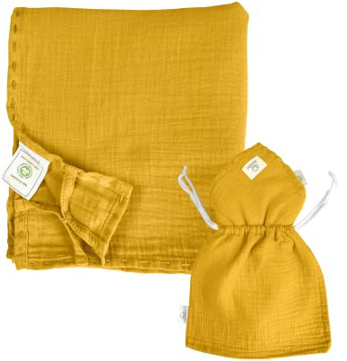 Mababu Musselin Tuch Baby | Aus weicher Baumwolle | 5 in 1 Funktionen als Pucktuch Mulltuch Stilltuch | Für Jungen und Mädchen | Weiches Schmusetuch als Geschenk zur Geburt, Gelb