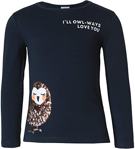 s.Oliver Junior Girl's Langarmshirt mit Pailletten, Dark Blue, 116/122