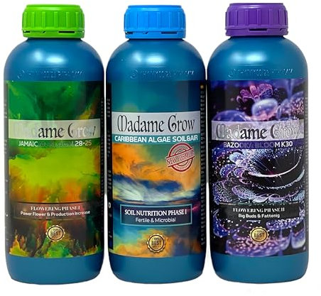 MADAME GROW - Organischer Dünger - Algendünger, Blüte- und Knospenstimulator - Gesunde Pflanzen - Explosive Knospen - Hochwertige Nährstoffe - KIT MADEIRA (3x1L)