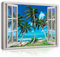 Leinwand Bilder Fensterbilck Strand Meerblick Karibik Natur Landschaft Modern Canvas Leinwandbild Fenster Küche Schlafzimmer Wohnzimmer Wandbilder Wand Bild auf Leinwand Aufhängefertig (120x80 cm)