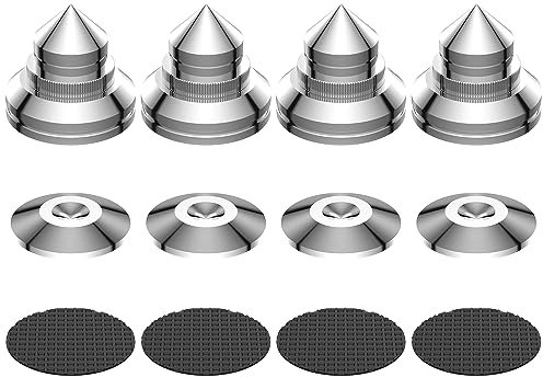 Tertullus 4 Stück Lautsprecher Spikes Boxenspiks Edelstahl Höhenverstellbare Subwoofer Spikes Absorber Füße Mit Spikes Unterlegscheiben für HiFi-Geräte und Lautsprecher