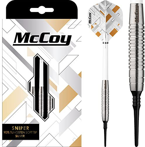 McCoy Darts D6086 Sniper | Premium 90% Wolfram Soft Tip Darts Set | Silber 20g