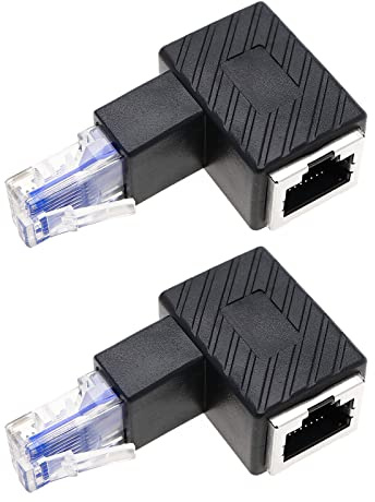 VGOL 2PCS RJ45 Ethernet Adapter 90 Degree RJ45 Male to RJ45 Female Adapter Elbow Connector Compatible with Cat5e/Cat6 Standards RJ45 Cable Down Angle