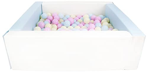 Velinda Piscine à balles carrée avec 200 balles, Cuir écologique, 5 éléments (Couleur de la Piscine/de balles: Blanc, Bleu (Pastel)/Rose, Bleu, Jaune (Pastel))