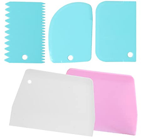 5Pcs Plastic Cake Edge Scrapper Set, Teigschaber Ausstecher Kuchen Glätter Schaber Buttercreme Glätter Werkzeug für Pizza, Gebäck, Kuchen Creme Backen Dekorieren