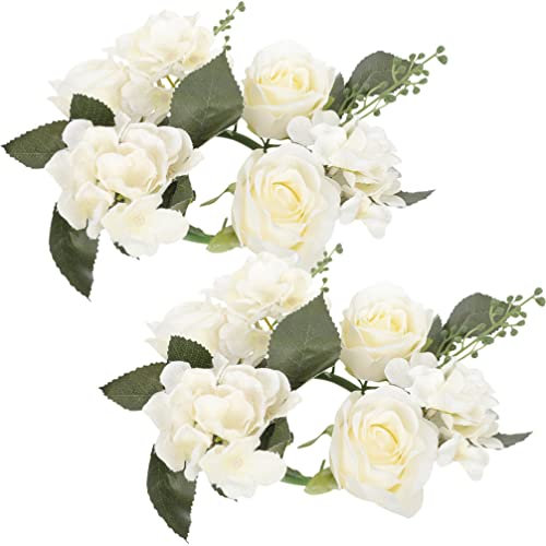 VOSAREA Rose Herbstkranz 2 Stücke Kerzenkranz Rose Kerzenring Kerzenhalter Ostern Blumenkranz Künstliche Türkranz für Stumpenkerzen Stabkerzen Valentinstag Tischdeko Türkranz Herbst