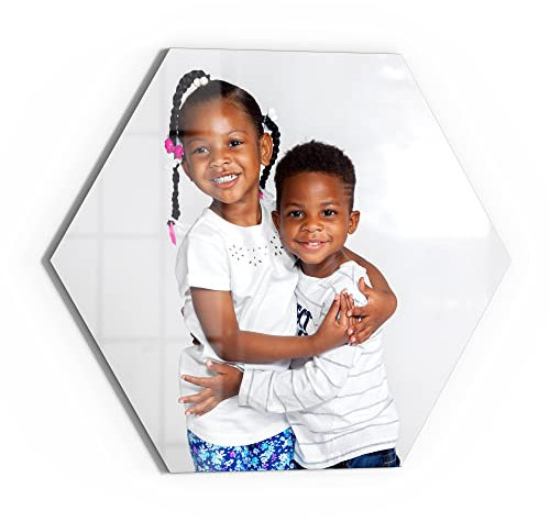 DEQORI personalisierte Glas-Magnettafel | sechseckig 55x48 cm mit Foto | eigenes Bild | Memo-Board aus Glas | Magnetboard inkl. Magnete, Stift & Tuch für Küche | Tafel magnetisch & beschreibbar