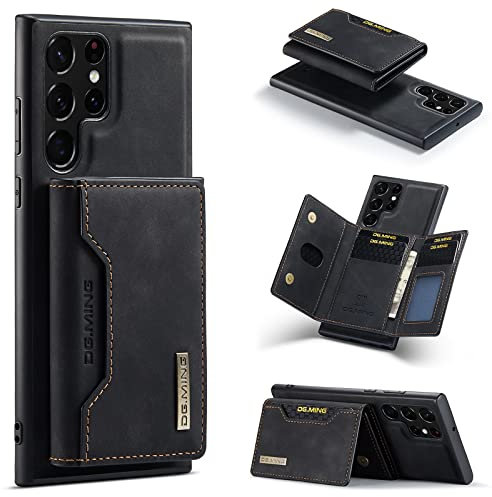 Cseoteo Wallet Case für Samsung Galaxy S23 Ultra, Leder-Handyhülle mit magnetischer, abnehmbarer dreifach faltbarer Brieftasche, Kartenhalterfach (Schwarz)
